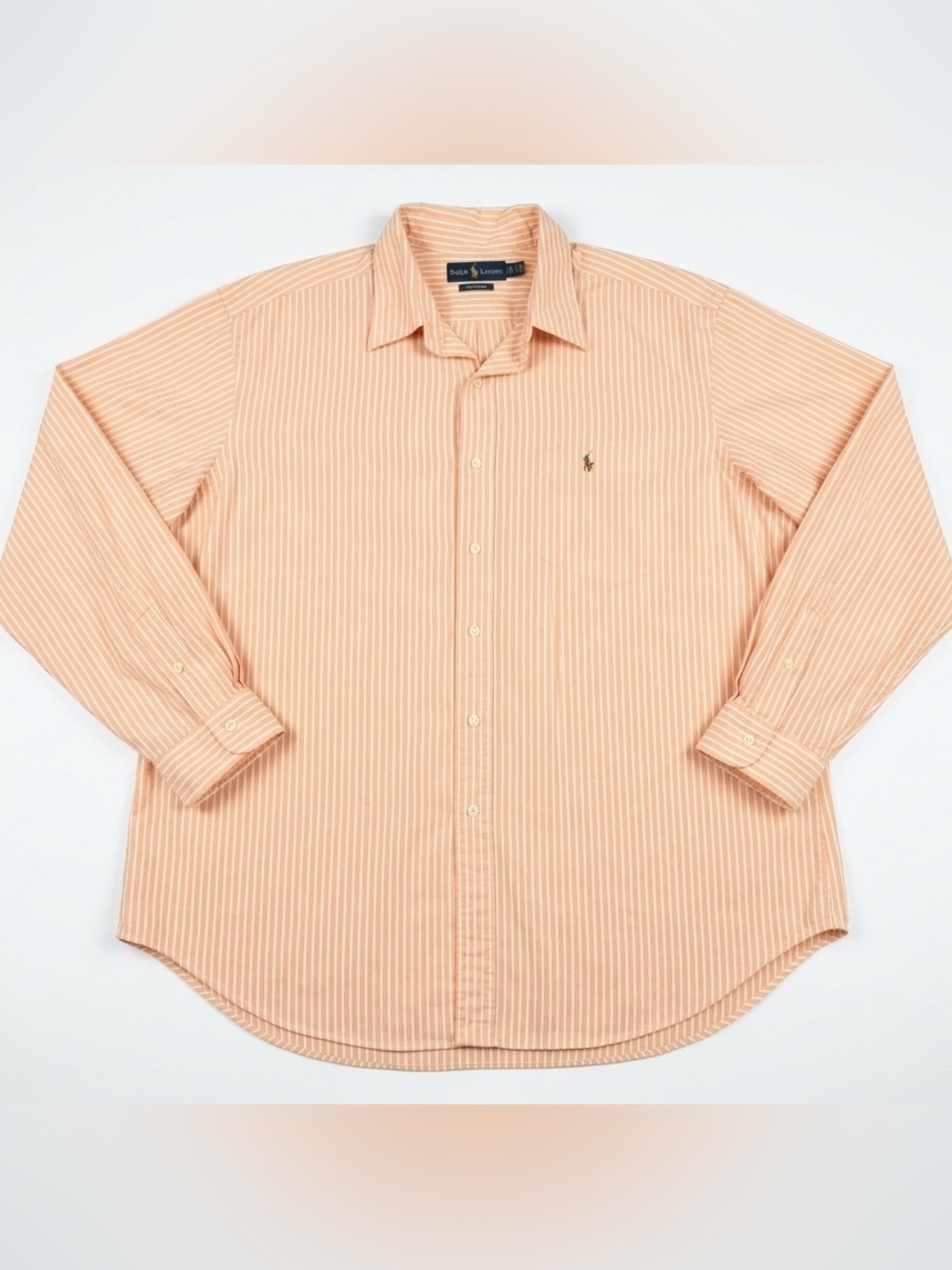 Ralph Lauren Shirt Men Salmon Striped Classic Fit Long Sleeve